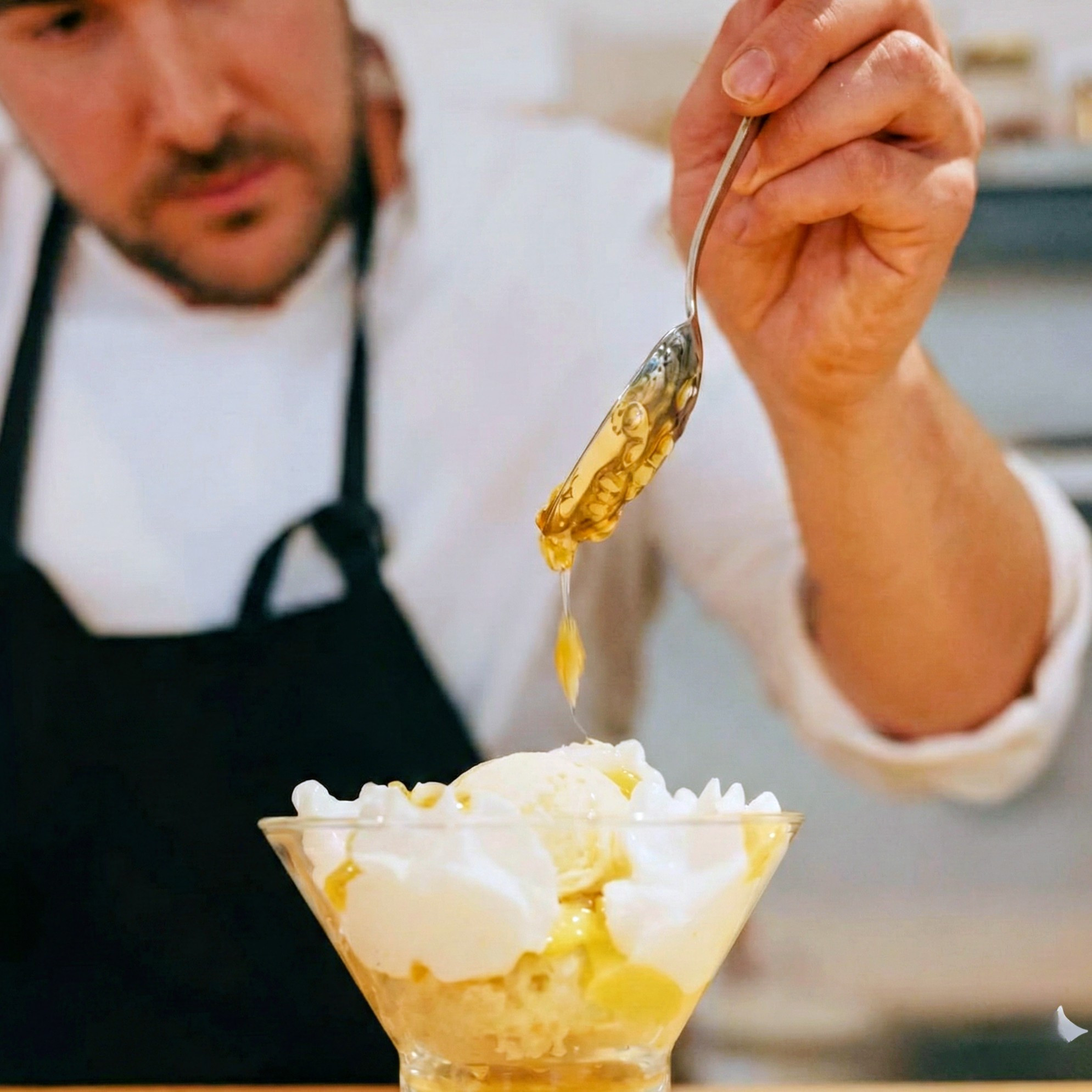 Chef Iván emplatando un postre